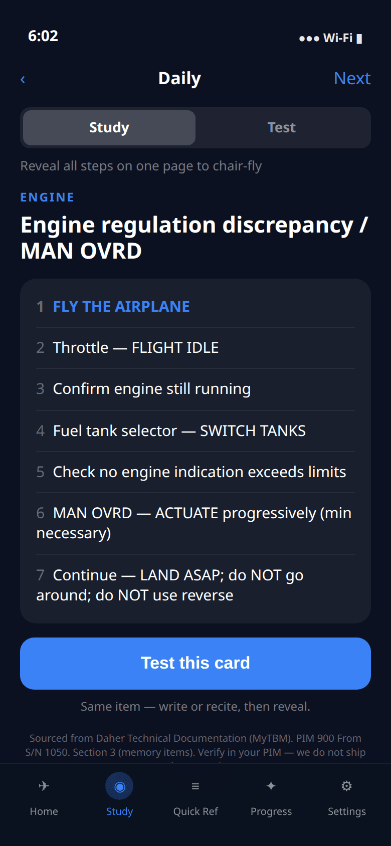 Daily Study — Engine regulation discrepancy / MAN OVRD with all steps visible