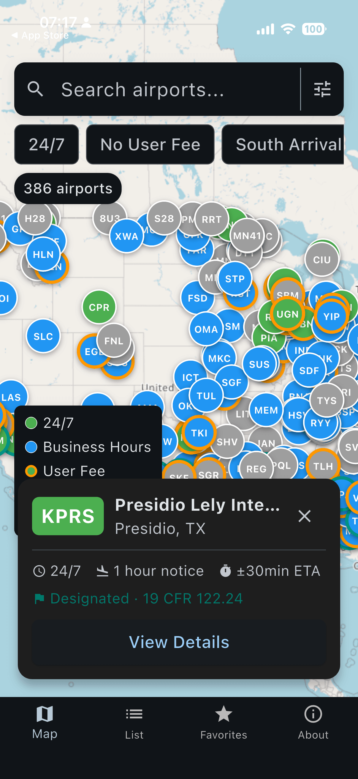 GA Customs Map — Presidio Lely International (KPRS) selected