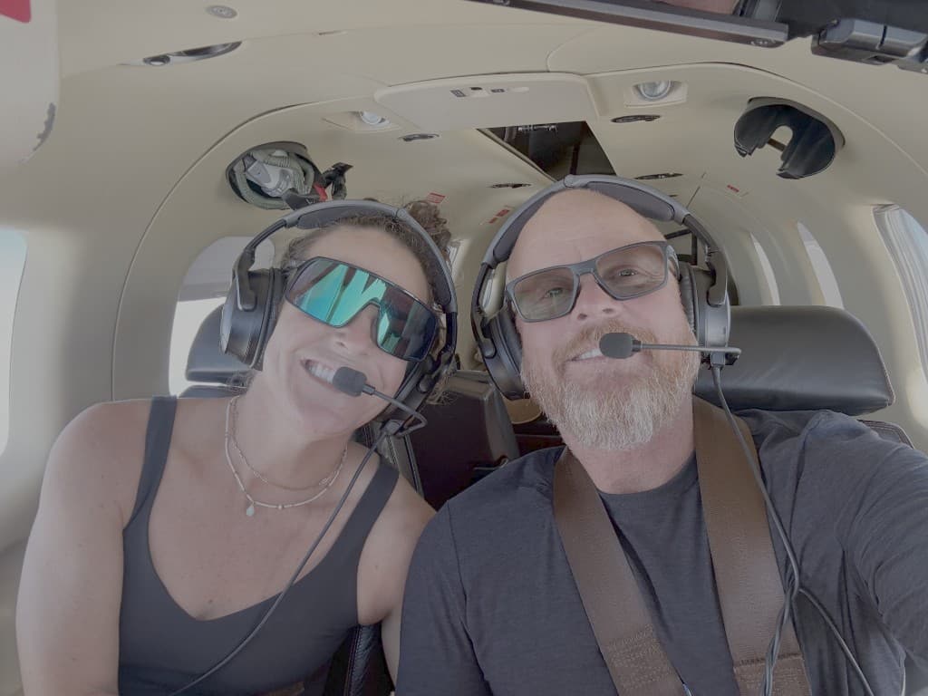 Mark and Sara in the cockpit