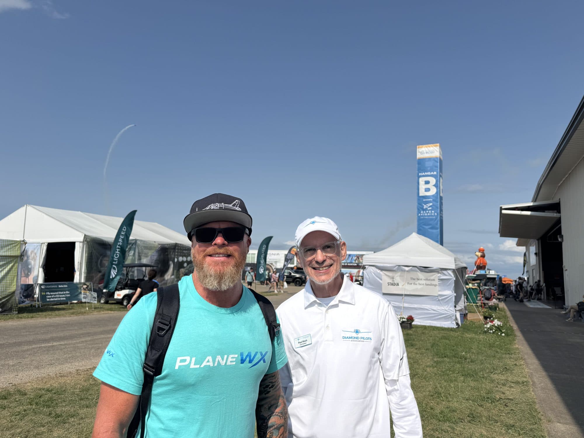 Mark Wolfgang of PlaneWX with Paul Koch of the Diamond Pilots Association at EAA AirVenture Oshkosh